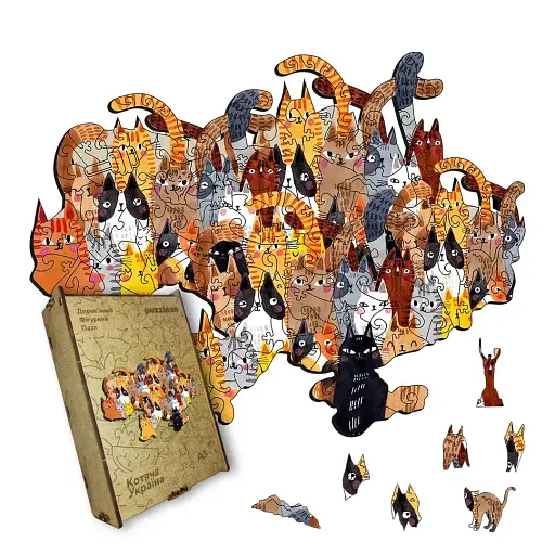 Пазл деревянный Украина Кошачья, А4, Картонная коробка 100 элементов