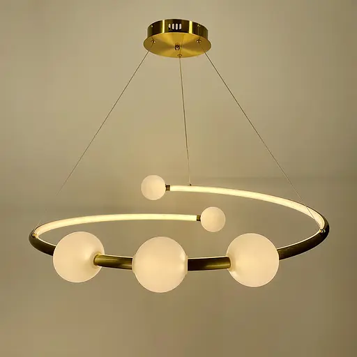 Дизайнерська латунна LED люстра з акриловими кульками Ø 80 см Line.F MJ 76-800 AB - фото 2