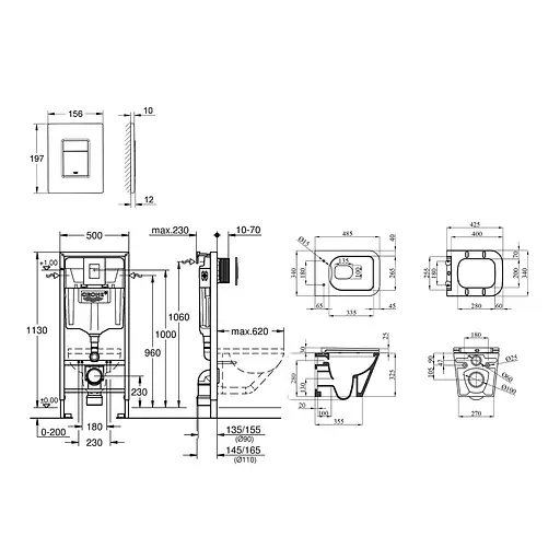 Комплект 4 в 1: Инсталляция Grohe Rapid SL 3 в 1 38772001 + Унитаз безободочный Kroner Eifel WHI493436 RIMLESS с сиденьем Slim Duroplast / Soft-close / Quick relase KE493436WHIR (387720 - фото 2
