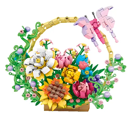 Конструктор цветы WOMA набор букет цветов в корзине   641 деталь - фото 1