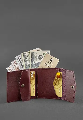 Жіночий шкіряний гаманець 2.1 бордовий Krast - фото 3