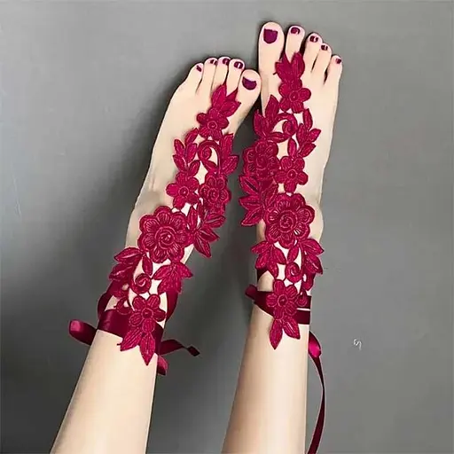 Мереживні квіткові гольфи з підв'язками XS/S/М/L (1,2,3,4) Бордовий - фото 3