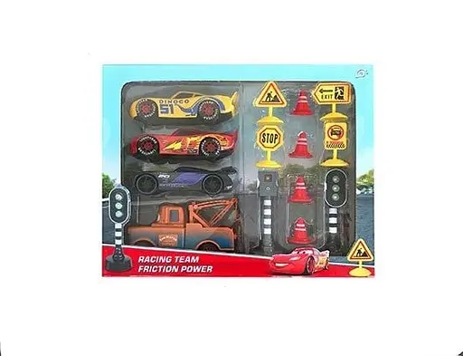 Набор машинок 086 4 штуки, героїи инерция, светофор и устройство для фиксирования скорости, на батарейках, в коробке (6977096110644) - фото 1