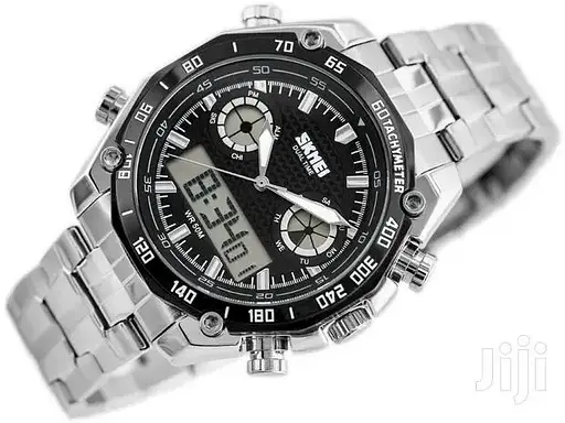 Наручные мужские часы Skmei 1204 direct Серебристый с черным циферблатом - фото 3