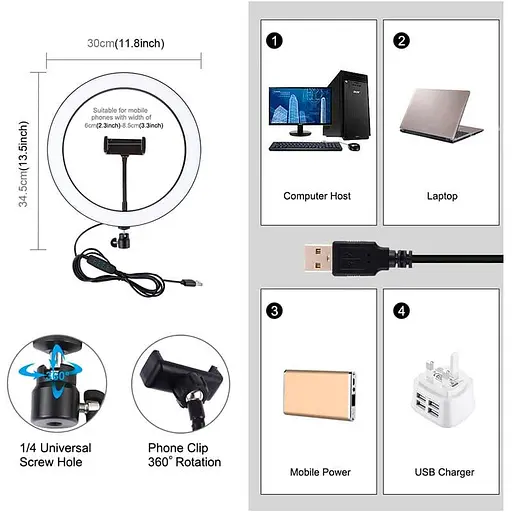 Кильцева USB LED лампа Puluz PU407 11.8" - фото 3