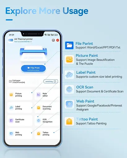 Беспроводной портативный принтер LIGHTWISH для путешествий, термопринтер без чернил D80, поддержка 8,5" X 11" US Letter - фото 4