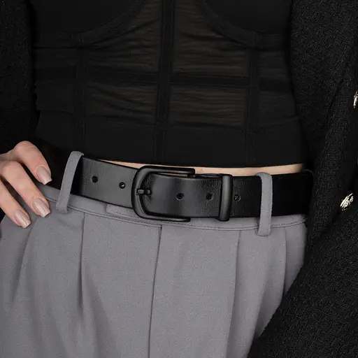 Ремень женский кожаный JK-3543 (125 см) черный с черной пряжкой - фото 5