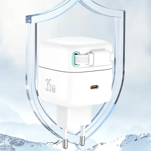 МЗП Usams US-CC209 GaN With Lightning Magnetic Retractable Cable Module XMF Ser. 35W (2USB-C) White - фото 7