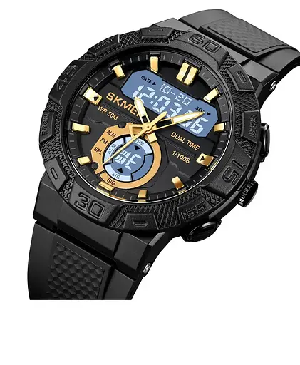 Чоловічий спортивний годинник Skmei 1881 (Чорний із золотистим і білим циферблатом) - фото 4