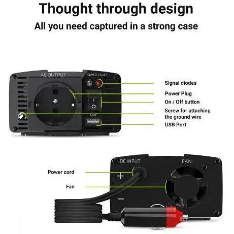 Автомобильный инвертор Green Cell 12V на 230V 150W/300W (INV06) - фото 3