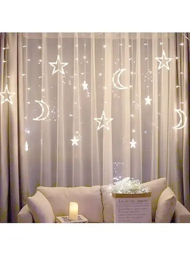 Гирлянда светодиодная Штора Звезды и Луна 3х1.5 м 120 LED Теплая Белая - фото 5