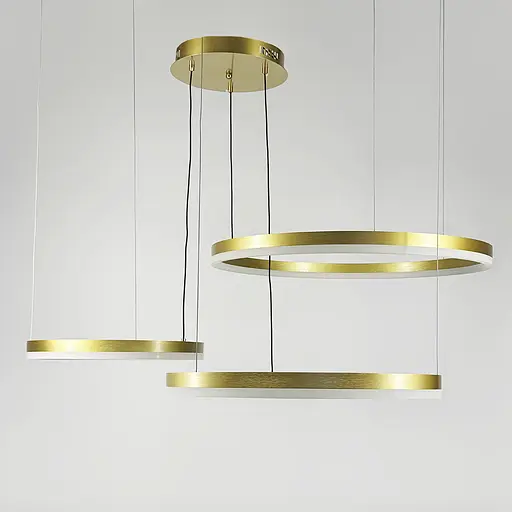 Светодиодная люстра на три кольца в латунном каркасе 80+60+40 см Ст. 9009-800*600*400 GD Line F - фото 2
