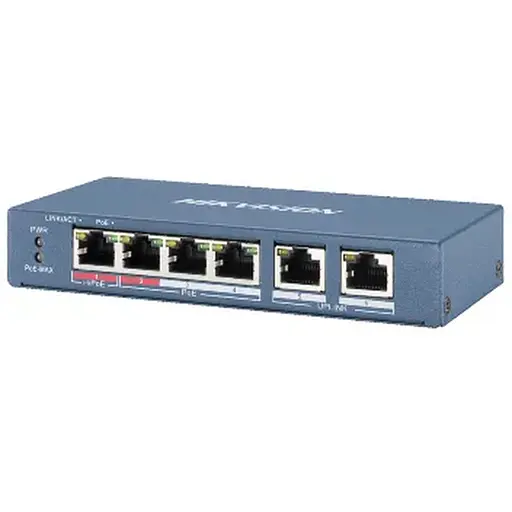 4-портовий некерований POE комутатор Hikvision DS-3E0106HP-E , 4×100 Мбіт/с RJ45 (1 Hi-PoE) + 2×100 Мбіт/с
