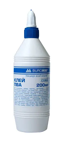 Клей ПВА, JOBMAX, 200 мл, ковпачок-дозатор, 4 шт. в упаковці