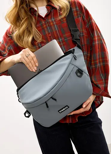 Женская сумка-бананка под ноутбук Sambag Urban Laptop голубая 46×26 см (51411010) - фото 6