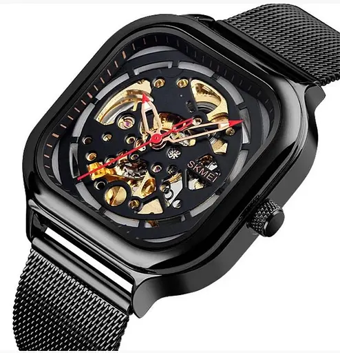 Чоловічий механічний годинник Skmei 9184 скелетон (Чорний) - фото 2
