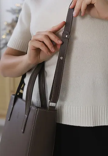 Шкіряний шоппер Nancy темно-бежевий - фото 7