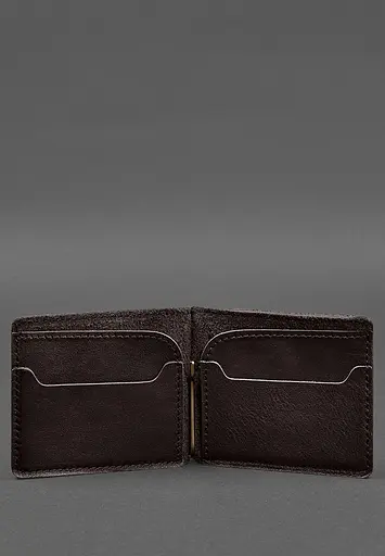 Кожаное портмоне 13.0 зажим темно-коричневый краст - фото 5
