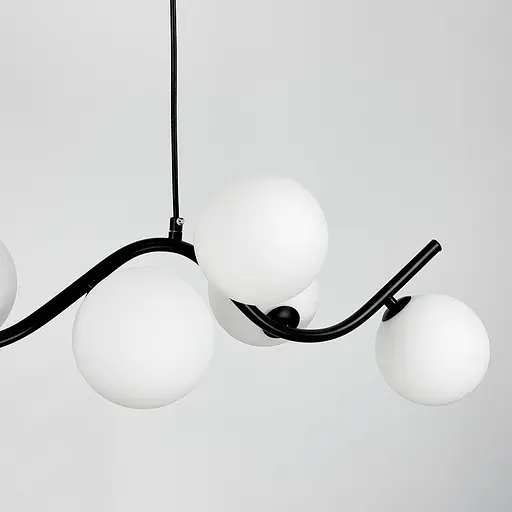 Чорна люстра з хвилястим корпусом 90 см на 8 білих плафонів | Арт. A 66/8 BK+WT | Line F - фото 4