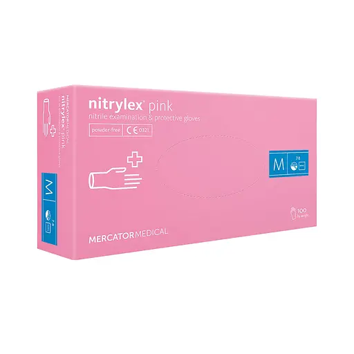 Рукавички Меркатор Медікаль Nitrilex Basic   нітрилові оглядові нестерильні неприпудрені рожеві 100шт/уп M 