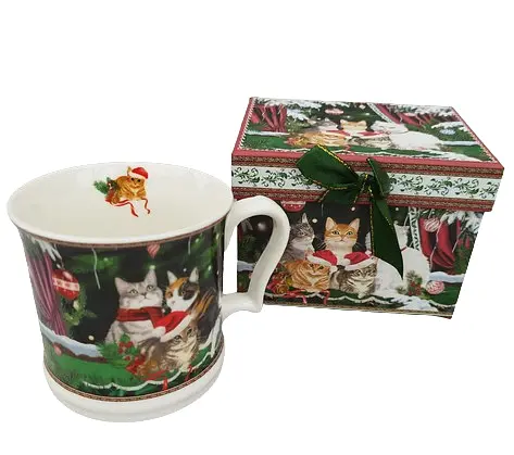 Чашка новорічна BonaDi R33357 Різдвяні коти фарфор у подарунковій коробці 420мл - фото 2
