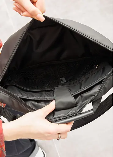 Женская сумка-бананка под ноутбук Sambag Urban Laptop черно-оранжевая 46×26 см (51411129) - фото 8