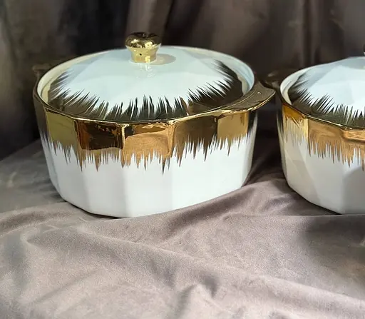 Набір супниць керамічних із кришками 3 шт 1,5 л 2,5 л 3,5л Білий із золотистим декором - фото 5