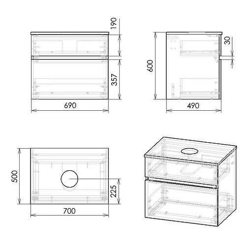 Тумба підвісна Imprese Blatna L з умивальником 70 см деревина f32708Dr Венге - фото 2