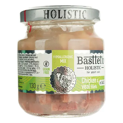 Вологий корм для котів Basttet`o Holistic мікс курка з яловичиною в соусі 130 г скло - фото 5