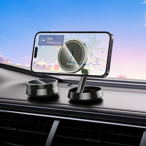 Автотримач для телефона HOCO HW33 Metal ring magnetic wireless fast charging car holder (center console) Metal Grey - фото 8