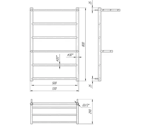 Водяной полотенцесушитель Mario Анкона 800x530/500, Хром - фото 2