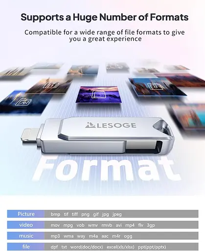 USB флеш-накопичувач 256 ГБ LESOGE Apple MFI USB-накопичувачі, 3 в 1 високошвидкісний USB-флеш-накопичувач - фото 2