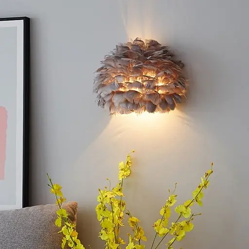 Нежный настенный светильник из серых натуральных перьев Line F Арт. WJU83 BK - фото 1