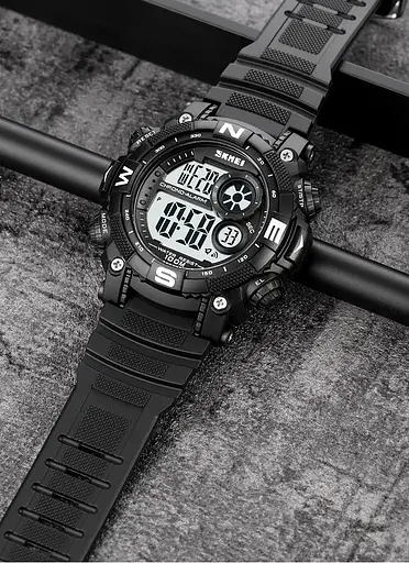 Чоловічий наручний кварцовий годинник Skmei 1887 (Чорний з білим циферблатом) - фото 6