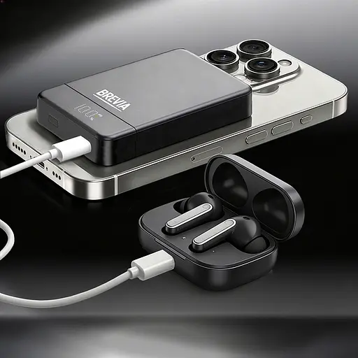 Повербанк (Power Bank) Brevia ePower 10000mAh MagSafe SuperSlim PD20W, Qі15W LCD чорний(45530MSB) - фото 9