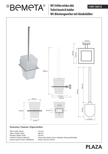 Туалетный ершик Bemeta Plaza с подвесным держателем 118113012, Белый - фото 2