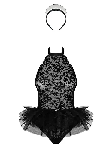 Костюм покоївки Obsessive Frilles 2XL/3XL чорний - фото 5