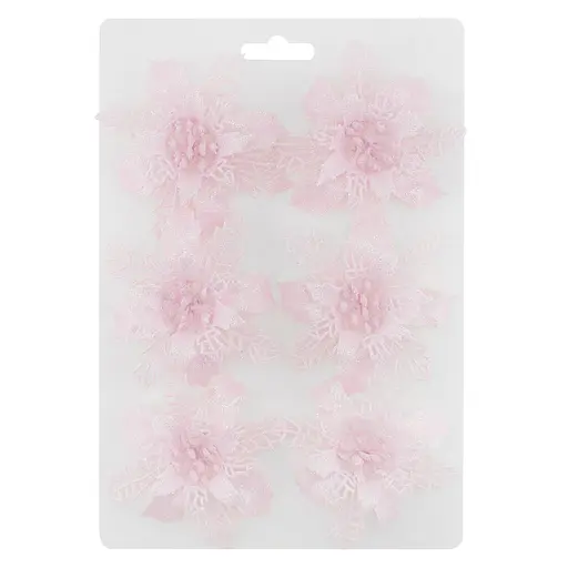 Ялинкова іграшка MIS LT Квітка Різдвяник міні 9х9х2 см набір 6 шт рожевий - фото 1