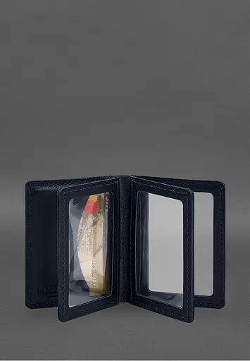 Кожаная обложка для водительского удостоверения, ID и пластиковых карт 2.1 синяя - фото 5