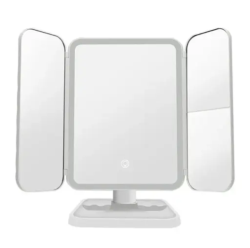 Косметичне дзеркало Salon Professional з LED підсвіткою, поворотом 90°, органайзером та зручним зберіганням біле - фото 1