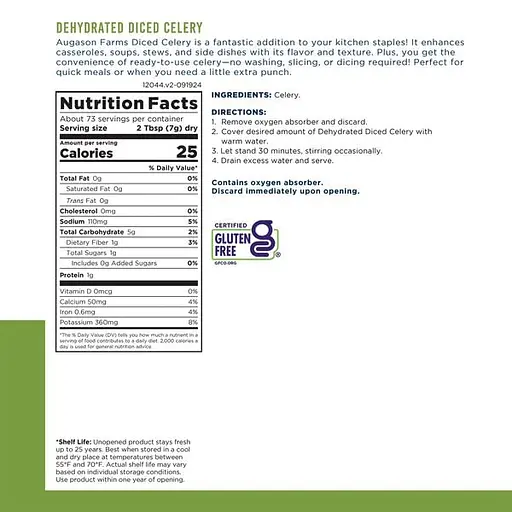 Сельдерей нарезанный сублимированный с длительным сроком хранения 25 лет Augason Farms, 73 порции - фото 5