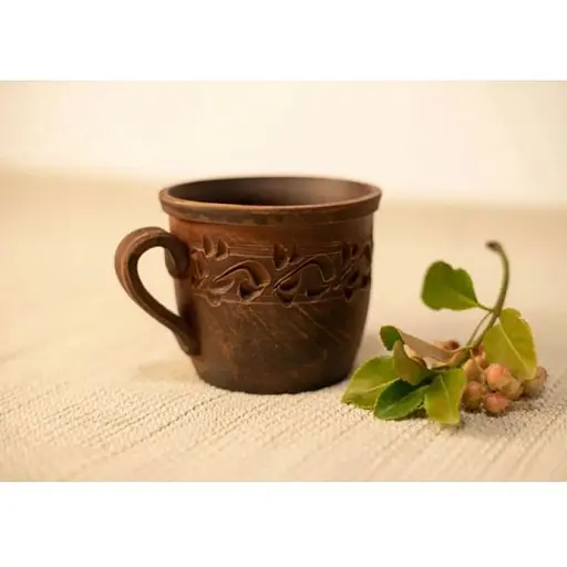 Чашка 0.4 л керамическая (глиняная) резная коричневая