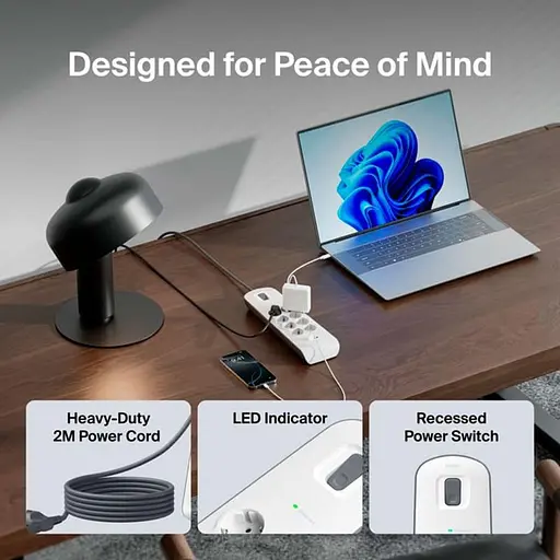 Сетевой фильтр 8хТип F, 3x1,5 мм², 16 А, 2xUSB-A 2,4 А, с защитой от перенапряжения, 2 м, белый (BSV804VF2M-V2) - фото 5