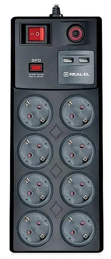 Мережевий фільтр RS-8F USB CHARGE 3m, black (EL122300004) - фото 1