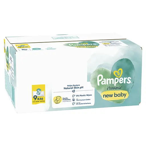 Уценка. Детские влажные салфетки Pampers Harmonie New Baby Aloe Vera 414 шт. (9 уп. по 46 шт.) - фото 3