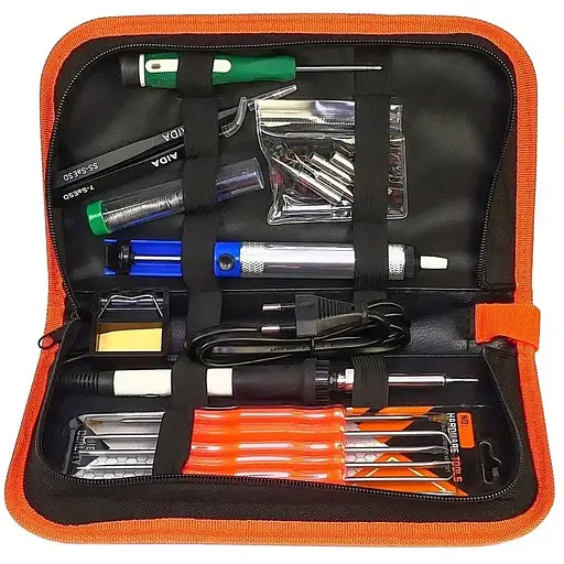 Паяльный набор Aida A-806: паяльник 60W, рег. t 200-450 гр C, жала 900M 6 шт., инструменты и расходники в пенале