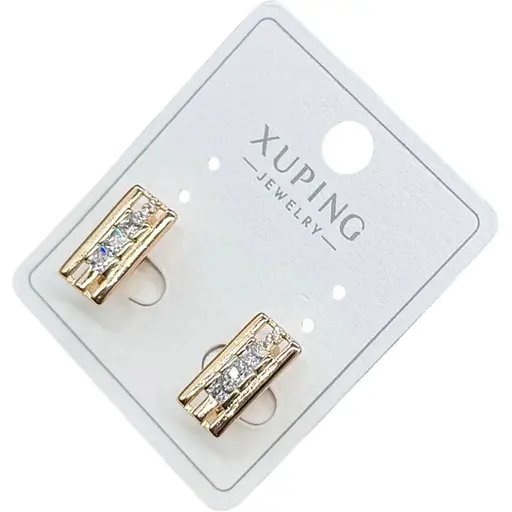 Сережки прямокутні Xuping з камінням гіпоалергенне медичне золото - фото 1
