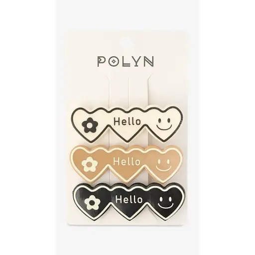 Заколки для девочки Polin 3 шт 4048A-16 Черно-бежево-молочный - фото 1