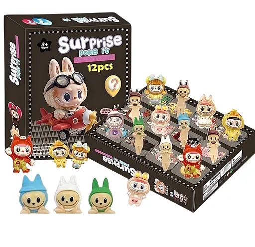 Набор героев Лабубу LZMH 12-007 C2 – адвент-календарь с 12 ячейками, фигурками, мягкими значками и аксессуарами