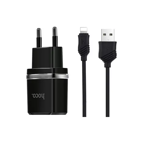 Зарядное устройство Hoco C12 2 USB черный + кабель USB to Lightning - фото 3